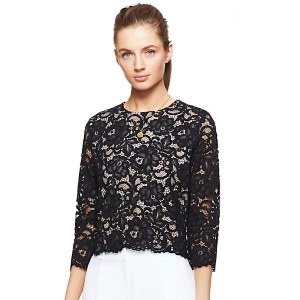 KATE SPADE Lace Floral Top Black Women’s Size 0